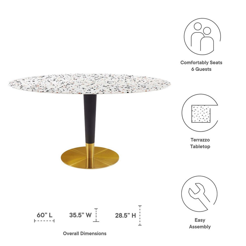 Modway Zinque Oval 60’’ Terrazzo Dining Table in Gold White MDY-EEI-5738-GLD-WHI