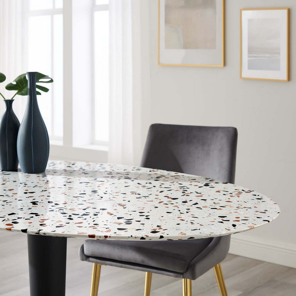 Modway Zinque Oval 60’’ Terrazzo Dining Table in Gold White MDY-EEI-5738-GLD-WHI