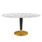 Modway Zinque Oval 60" Terrazzo Dining Table in Gold White