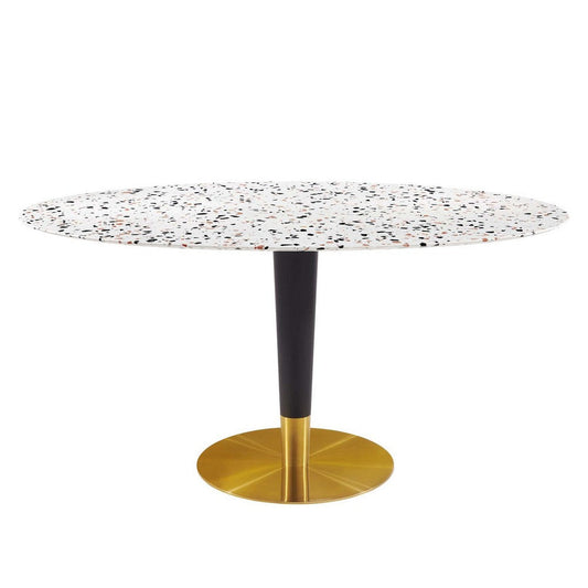 Modway Zinque Oval 60" Terrazzo Dining Table in Gold White