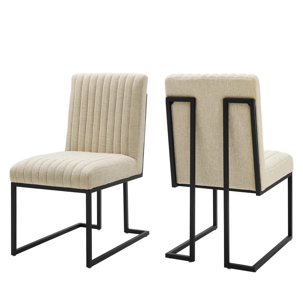 Modway Indulge Channel Tufted Fabric Dining Chairs Set of 2, Beige