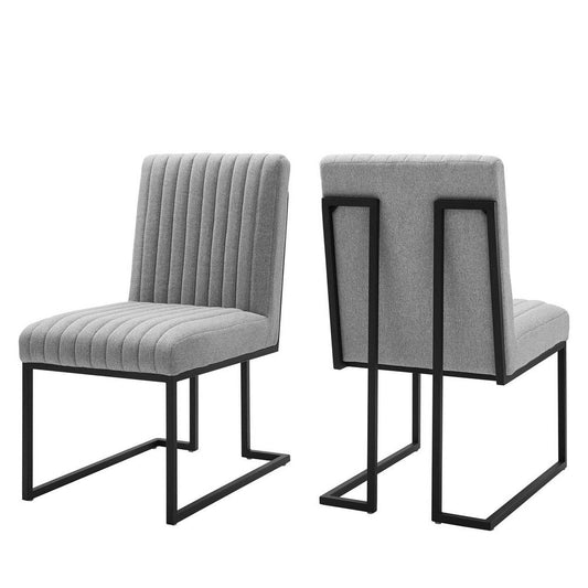 Modway Indulge Channel Tufted Fabric Dining Chairs Set of 2, Light Gray