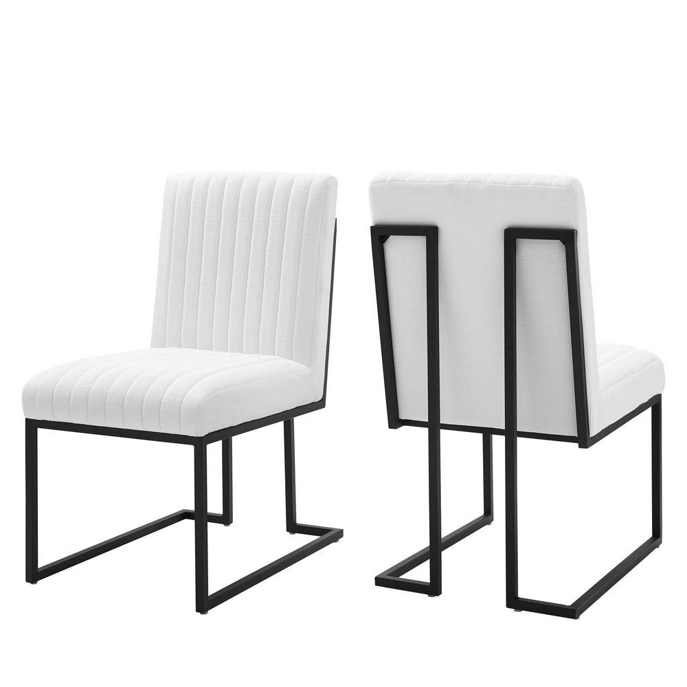 Modway Indulge Channel Tufted Fabric Dining Chairs Set of 2, White