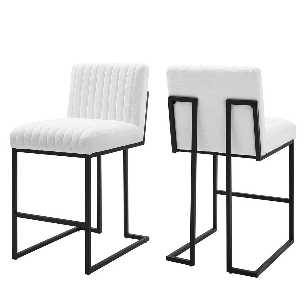 Modway Indulge Channel Tufted Fabric Counter-Height Bar Stools in White - Set of 2