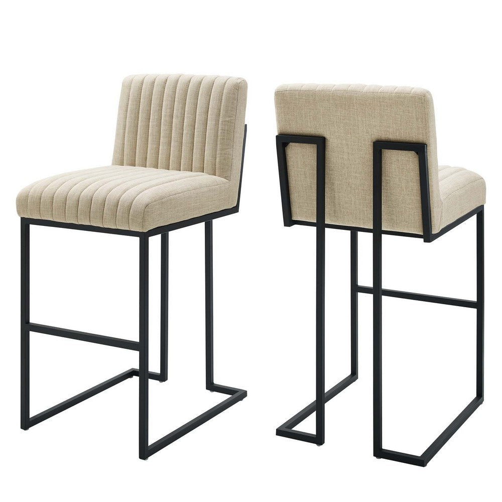 Modway Indulge Channel Tufted Fabric Bar Stools in Beige - Set of 2