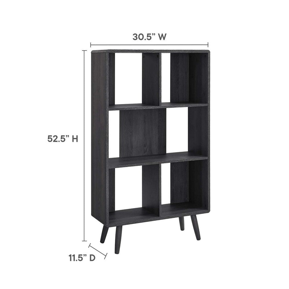 Modway EEI-5743-CHA Transmit 5 Shelf Wood Grain Bookcase Charcoal MDY-EEI-5743-CHA