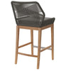 Modway Wellspring Outdoor Patio Teak and Woven Rope Bar Stool in Gray Graphite MDY-EEI-5746-GRY-GPH