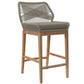 Modway Wellspring Outdoor Patio Teak and Woven Rope Bar Stool in Light Gray Greige