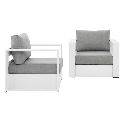 Modway Tahoe Outdoor Patio Powder-Coated Aluminum 2-Piece Armchair Set, White Gray