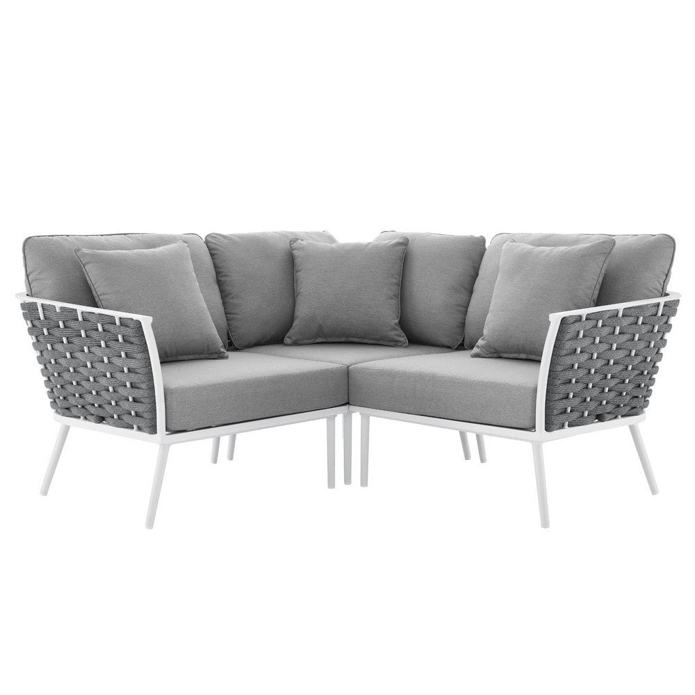 Modway Stance Outdoor Patio Woven Rope Aluminum, Small Sectional Sofa, White Gray