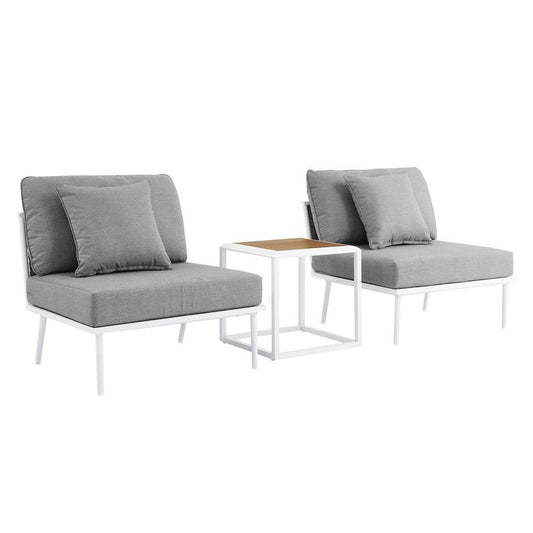 Modway EEI-5754-WHI-GRY Stance 3 Piece Outdoor Aluminum White Gray Patio Set