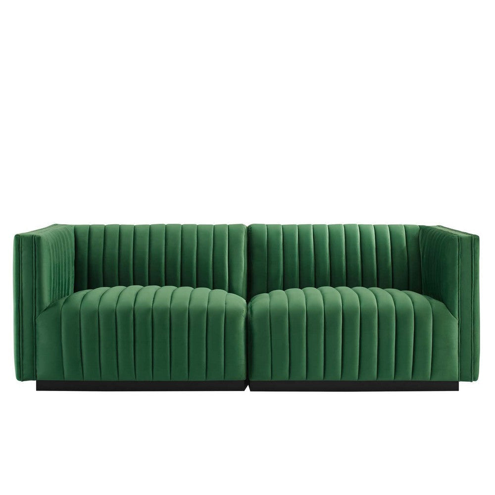 Modway Conjure Channel Tufted Performance Velvet Loveseat Black Emerald MDY-EEI-5764-BLK-EME