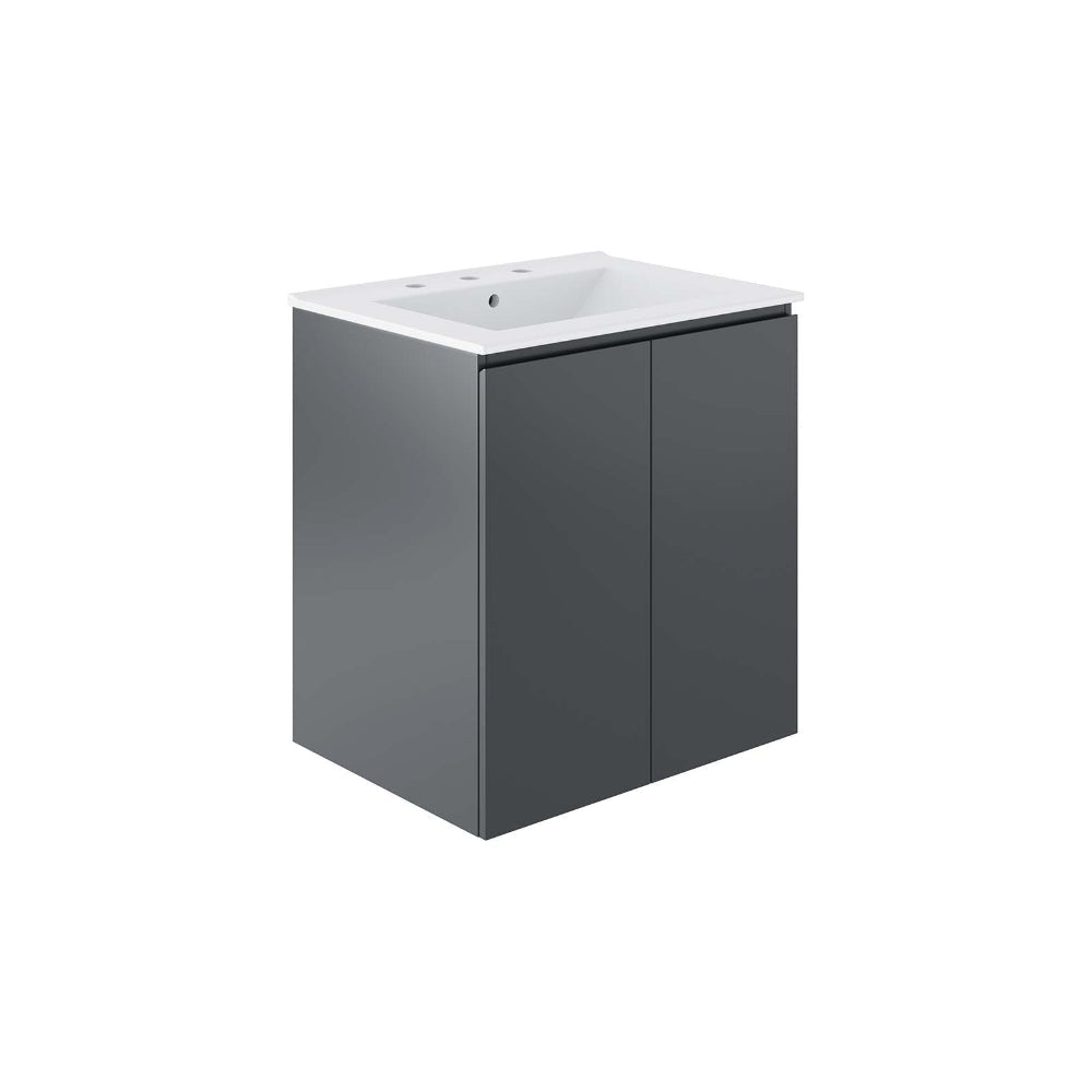 Modway Bryn Wall-Mount Bathroom Vanity, 24 Inch, Gray White