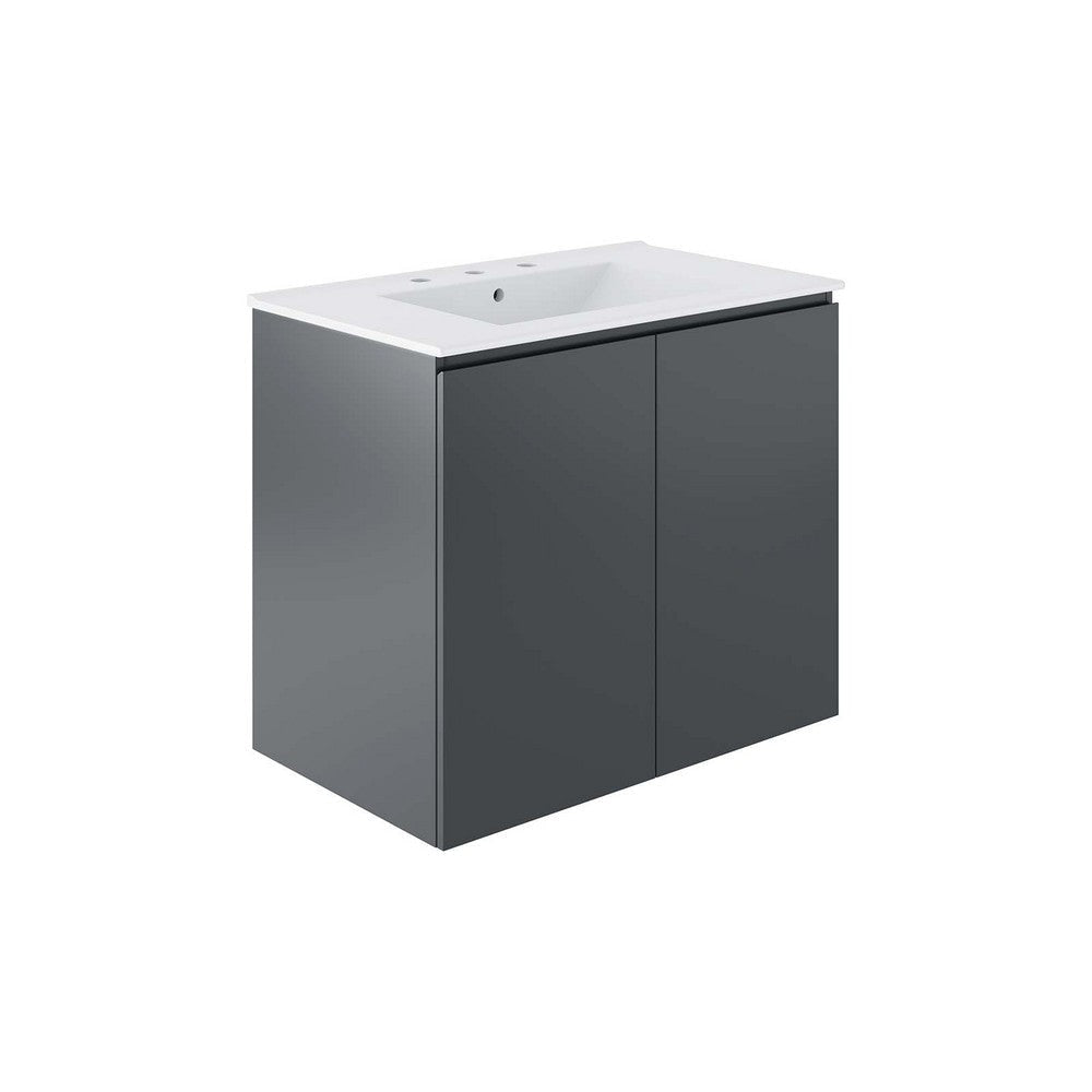 Modway Bryn Wall-Mount Bathroom Vanity, 30 Inch, Gray White