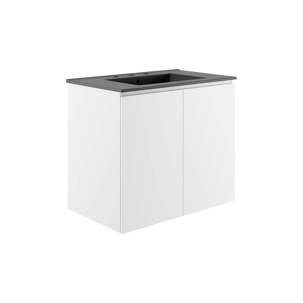 Modway Bryn Wall-Mount Bathroom Vanity, 30 Inch, White Black