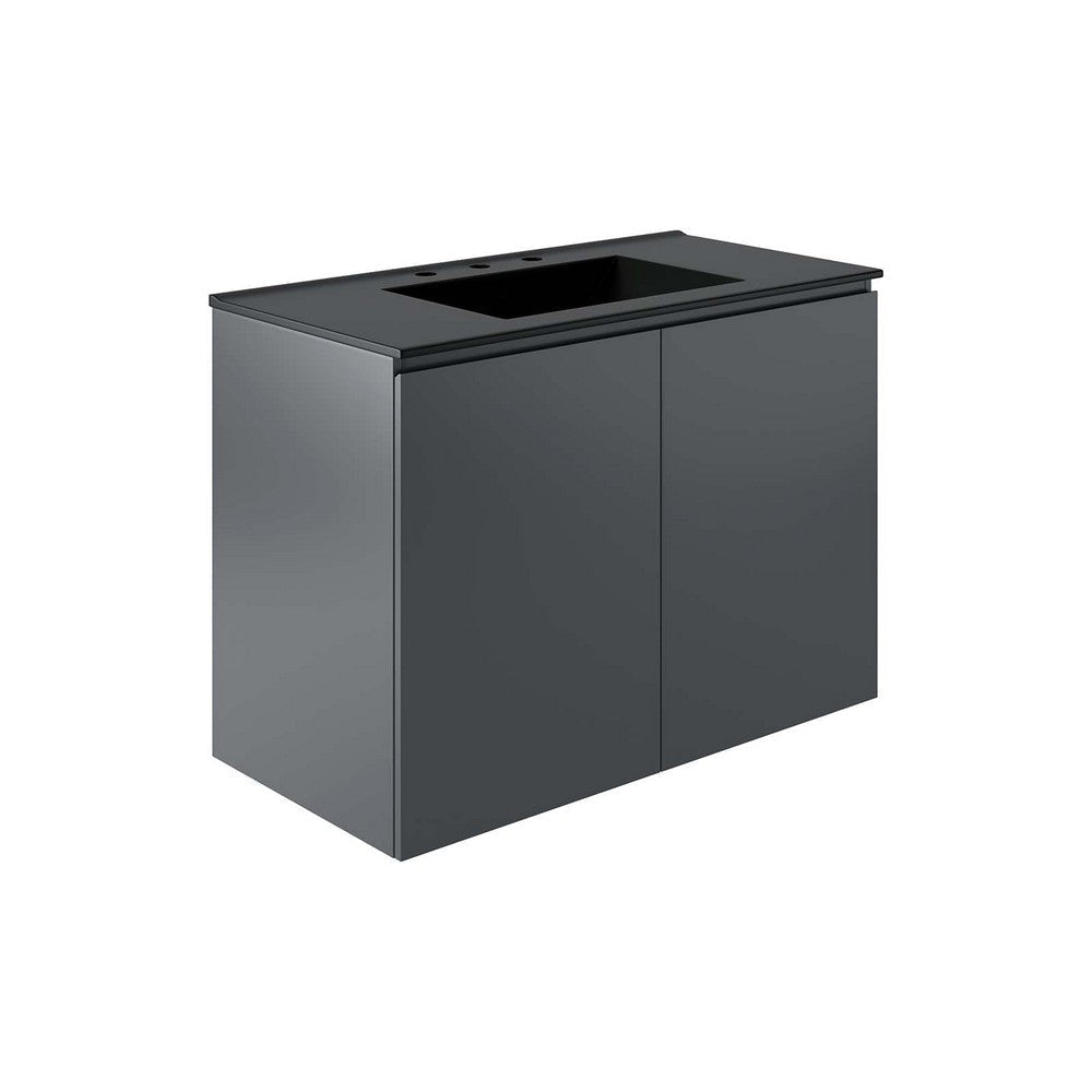 Modway Bryn Wall-Mount Bathroom Vanity, 36 Inch, Gray Black