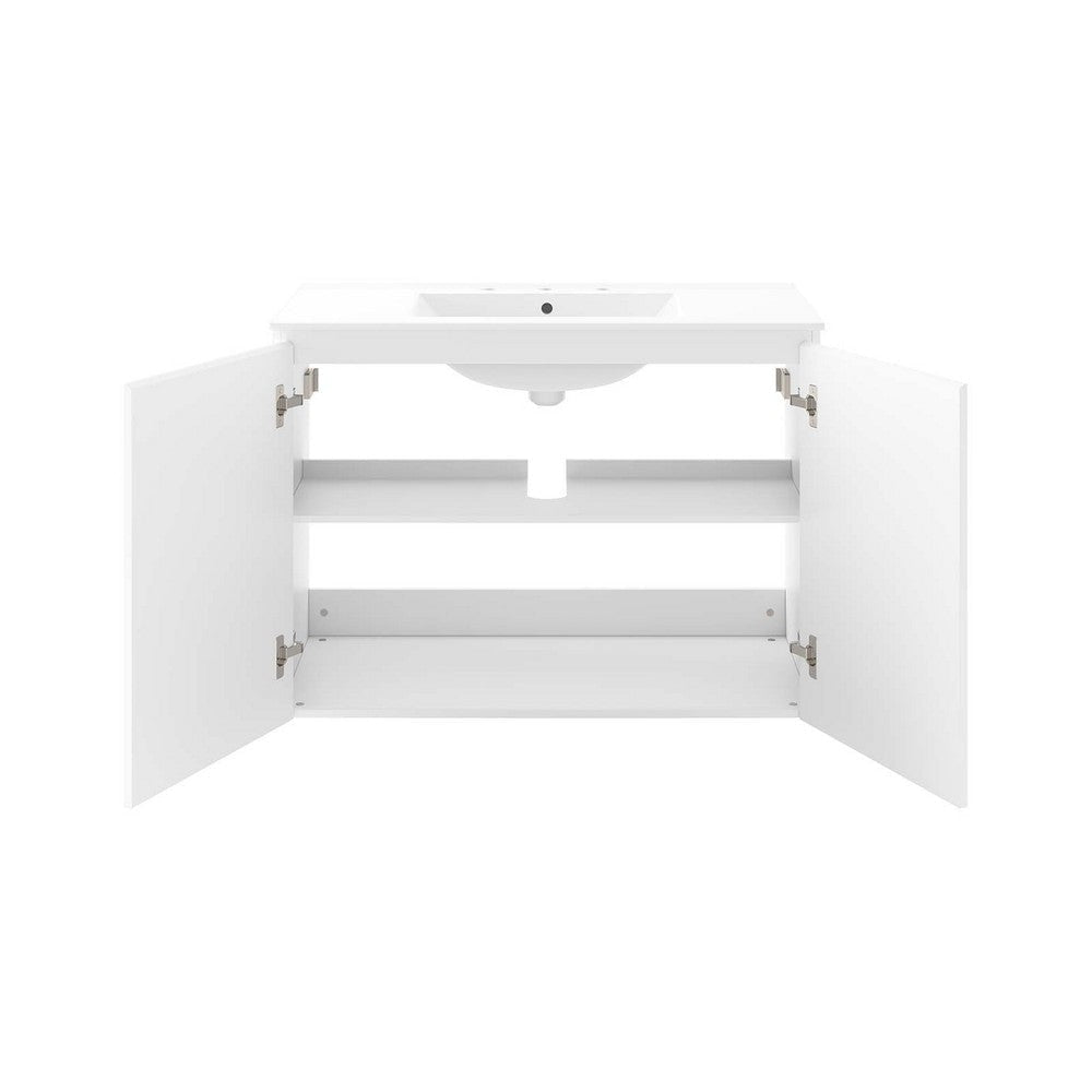 Modway Bryn Wall-Mount Bathroom Vanity 36 Inch White White MDY-EEI-5779-WHI-WHI