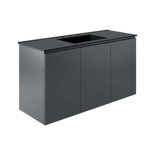 Modway Bryn Wall-Mount Bathroom Vanity, 48 Inch, Gray Black