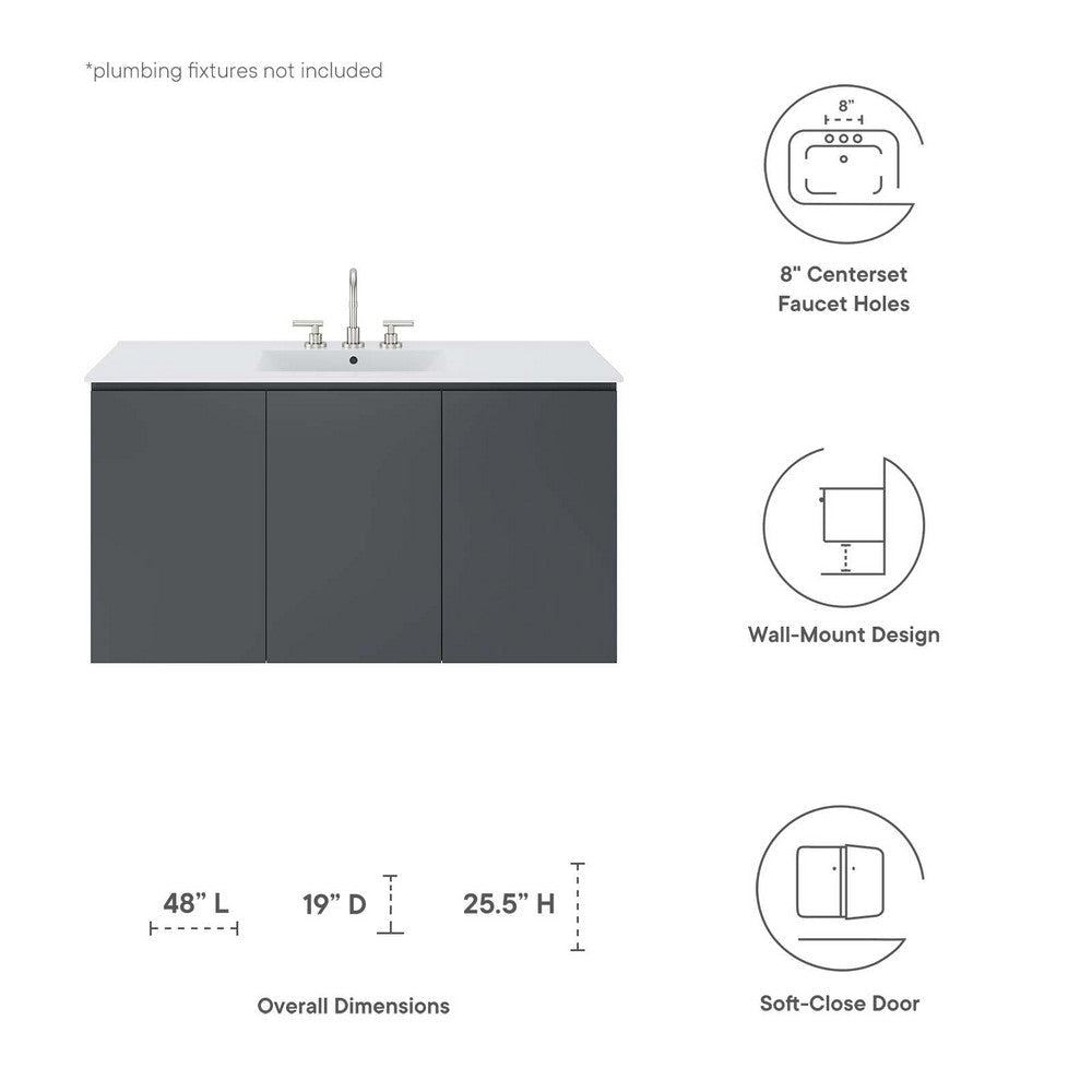 Modway Bryn Wall-Mount Bathroom Vanity 48 Inch Gray White MDY-EEI-5780-GRY-WHI