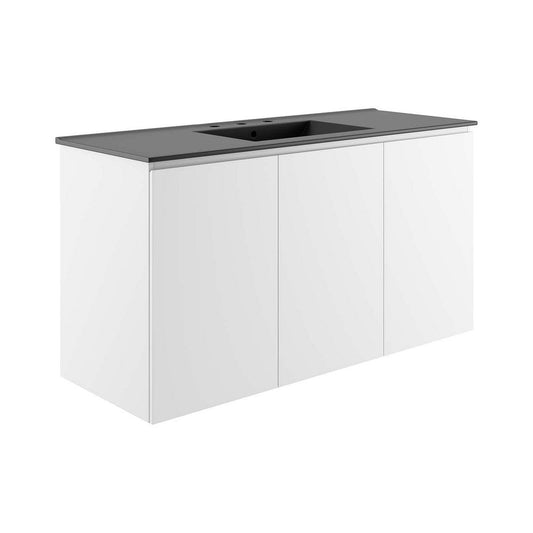 Modway Bryn Wall-Mount Bathroom Vanity, 48 Inch, White Black