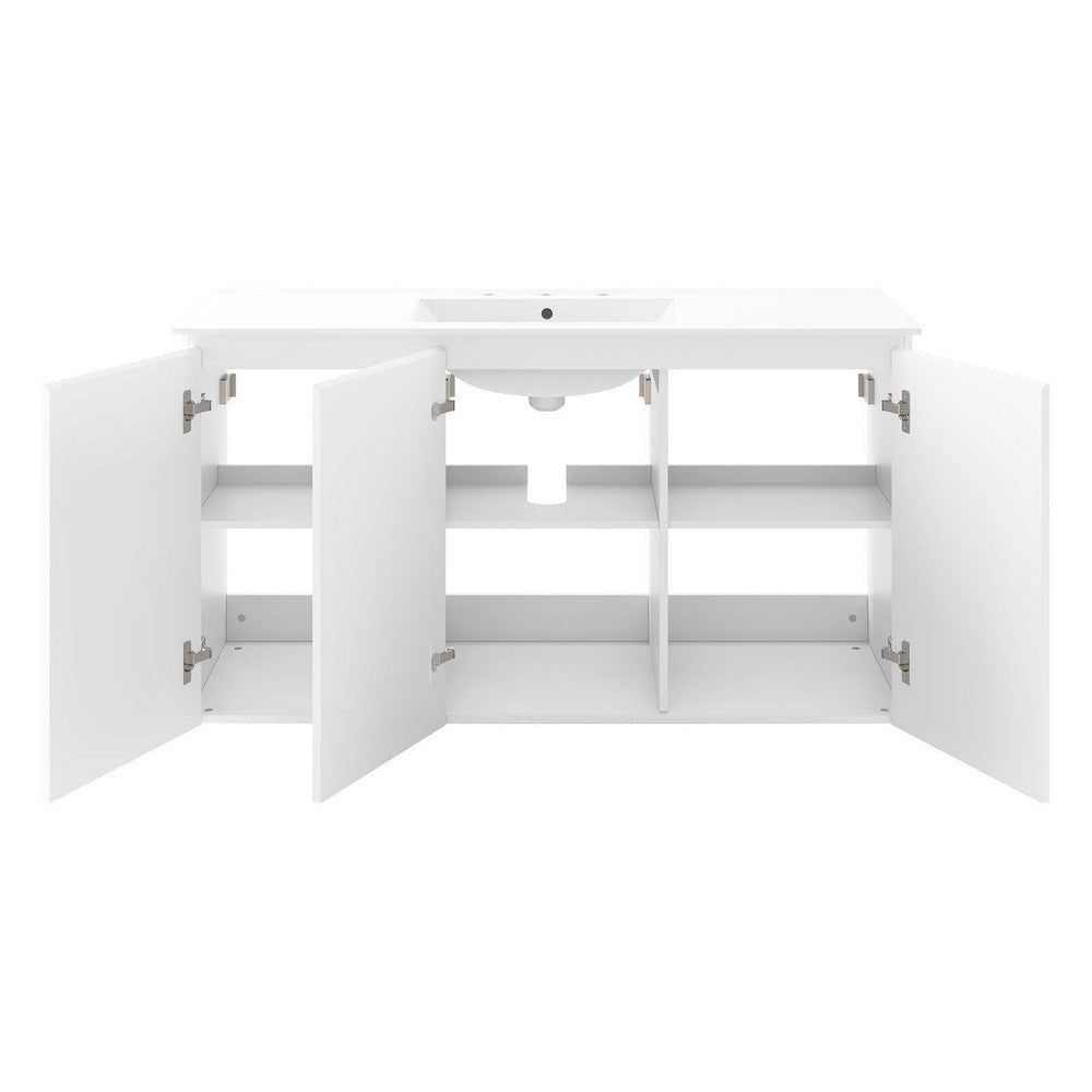 Modway Bryn Wall-Mount Bathroom Vanity 48 Inch White White MDY-EEI-5780-WHI-WHI