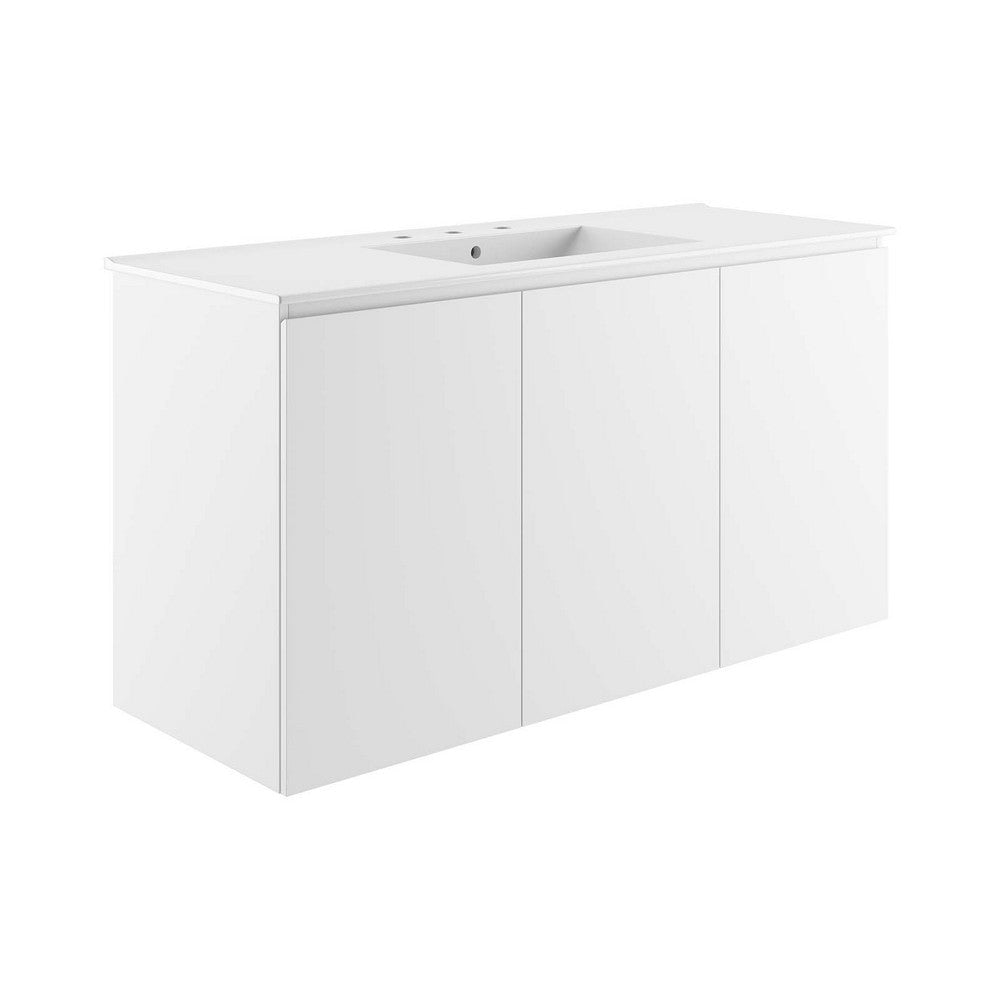 Modway Bryn Wall-Mount Bathroom Vanity, 48 Inch, White White