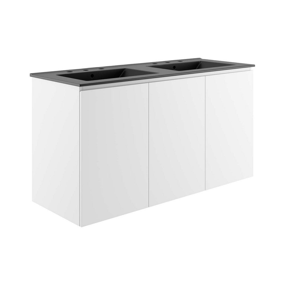 Modway Bryn Wall-Mount Bathroom Vanity, 48" with Double Sink, White Black