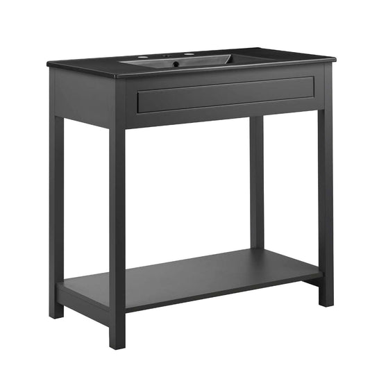 Modway Altura 36" MDF Ceramic and Particleboard Bathroom Vanity in Gray/Black