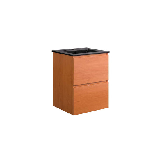 Modway Scenic Wall-Mount Bathroom Vanity Cabinet-with Ceramic Sink, 18 Inch, Cherry Black