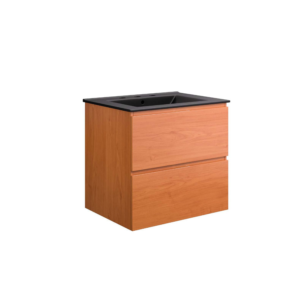 Modway Scenic Wall-Mount Bathroom Vanity Cabinet-with Ceramic Sink, 24 Inch, Cherry Black