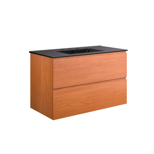 Modway Scenic Wall-Mount Bathroom Vanity Cabinet-with Ceramic Sink, 36 Inch, Cherry Black