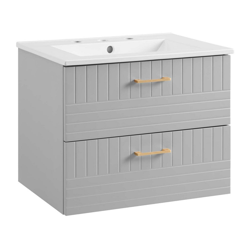 Modway Daybreak Bathroom Vanity, 24" with White Sink, Light Gray