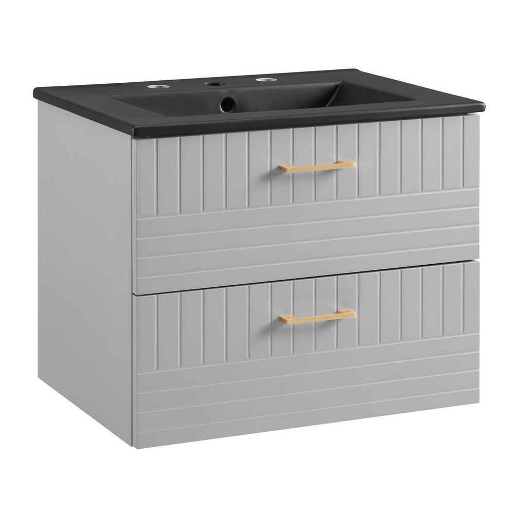 Modway Daybreak Bathroom Vanity, 24" with Black Sink, Light Gray