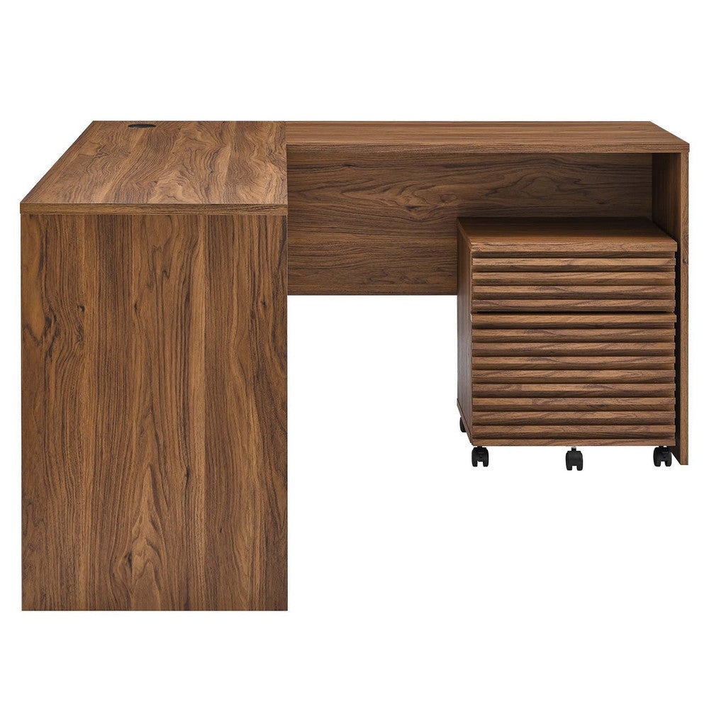 Modway Render Mid-Century Modern Office Desk and File Cabinet Set Walnut MDY-EEI-5821-WAL