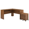 Modway Render Mid-Century Modern Office, Desk and File Cabinet Set, Walnut