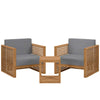 Modway Carlsbad Teak Wood Outdoor Natural Gray, 3-Piece Patio Set