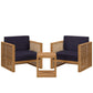 Modway Carlsbad Teak Wood Outdoor Natural Navy, 3-Piece Patio Set