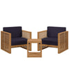 Modway Carlsbad Teak Wood Outdoor Natural Navy, 3-Piece Patio Set