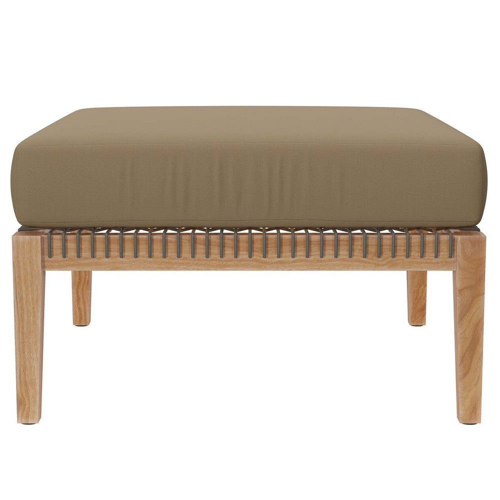 Modway Clearwater Outdoor Patio Teak Wood Ottoman in Gray Light Brown MDY-EEI-5854-GRY-LBR