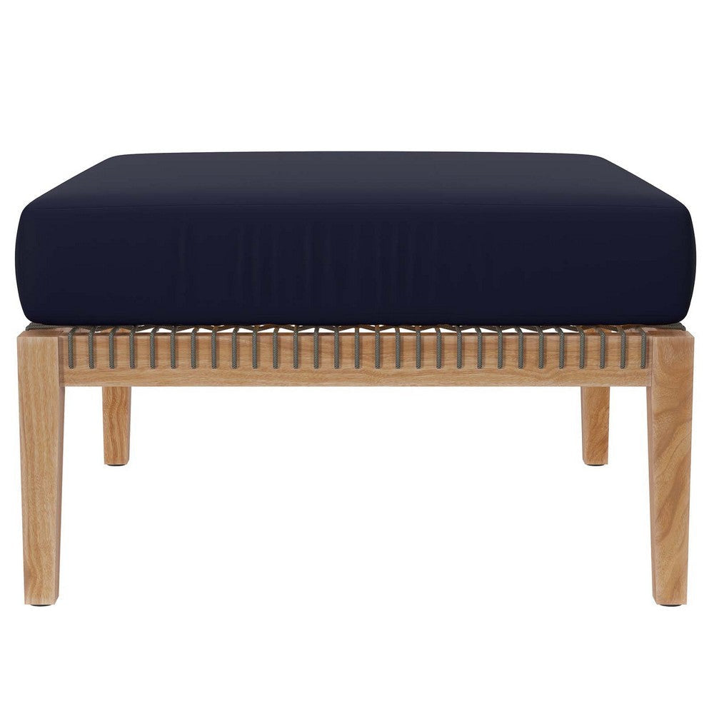 Modway Clearwater Outdoor Patio Teak Wood Ottoman in Gray Navy MDY-EEI-5854-GRY-NAV