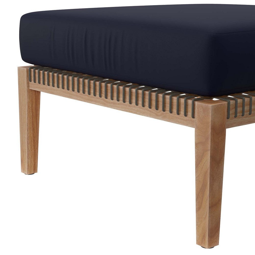 Modway Clearwater Outdoor Patio Teak Wood Ottoman in Gray Navy MDY-EEI-5854-GRY-NAV