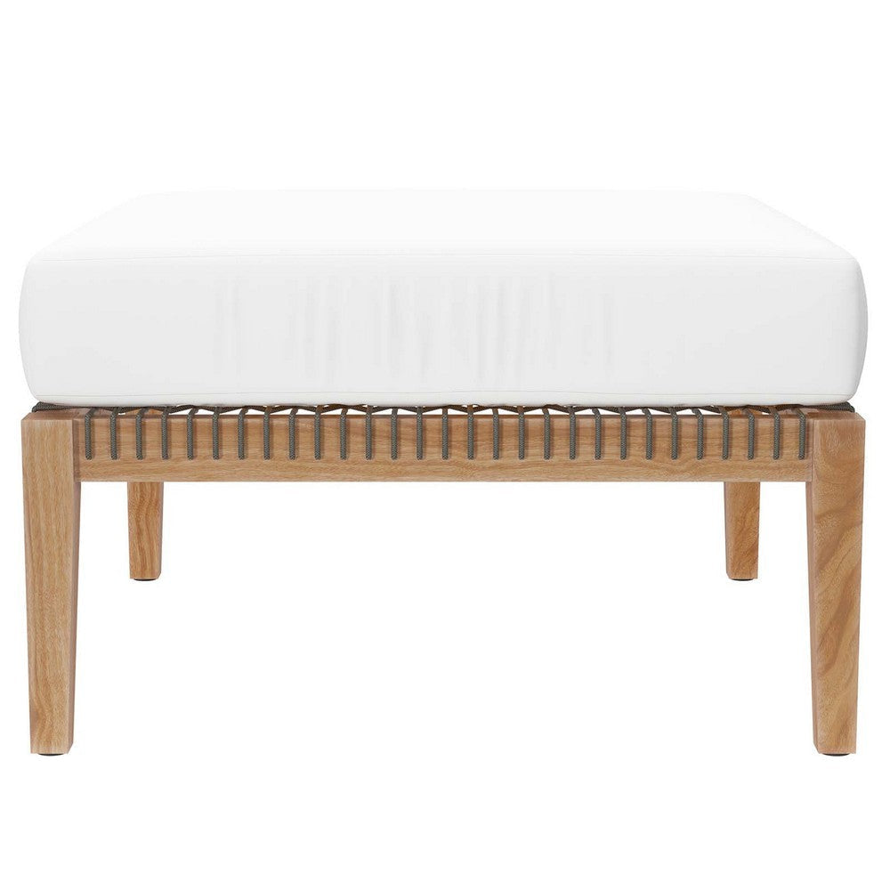 Modway Clearwater Outdoor Patio Teak Wood Ottoman in Gray White MDY-EEI-5854-GRY-WHI