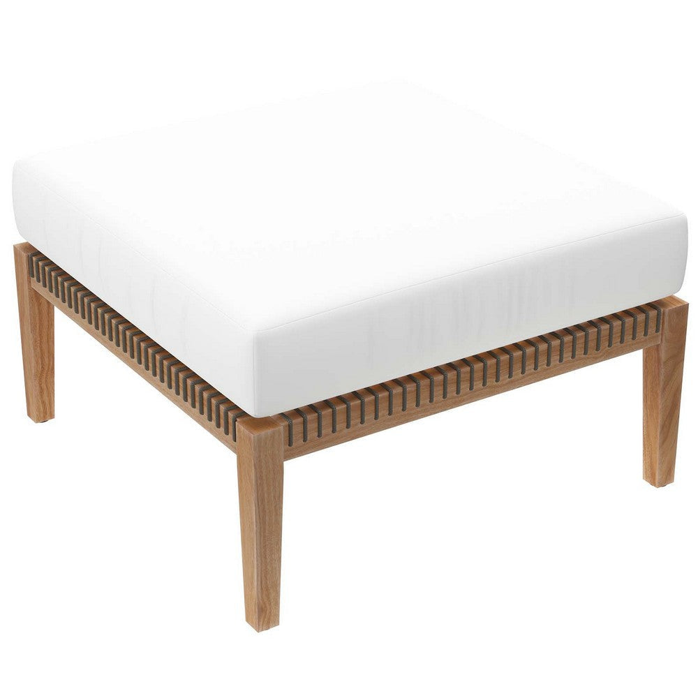 Modway Clearwater Outdoor Patio Teak Wood Ottoman in Gray White