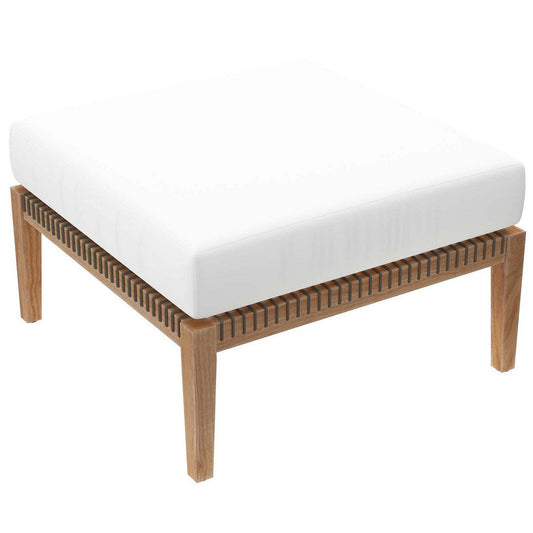 Modway Clearwater Outdoor Patio Teak Wood Ottoman in Gray White