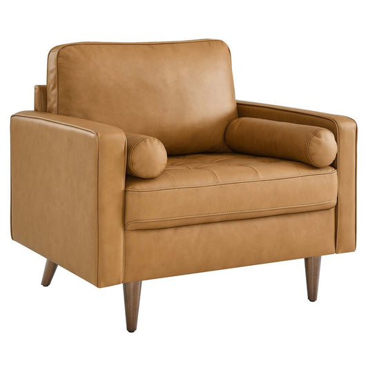 Modway Valour Leather Tufted Accent Armchair in Tan