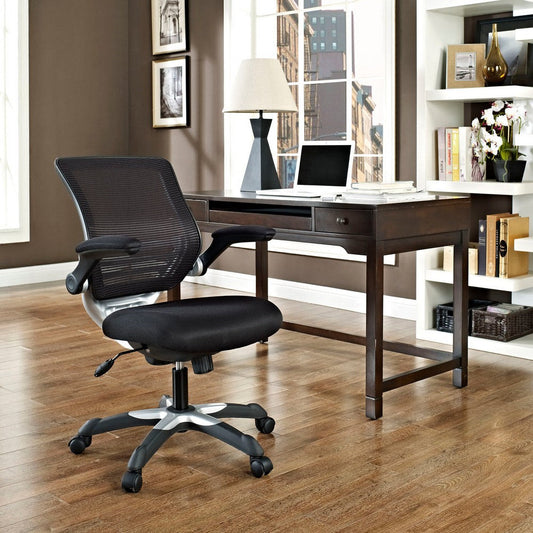 Modway Edge Mesh Back and Mesh Seat Office Chair In Black With Flip-Up Arms in Black