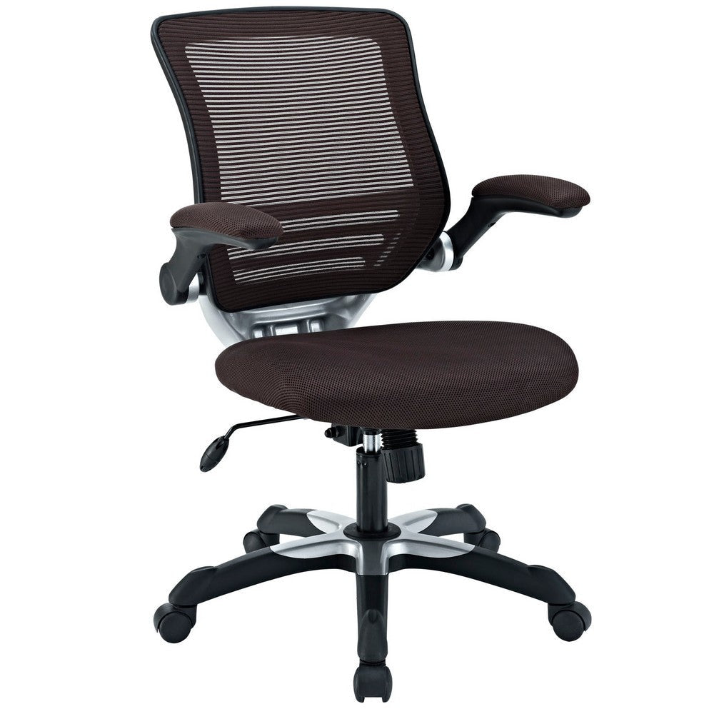 Modway Edge Mesh Back and Mesh Seat Office Chair In Black With Flip-Up Arms in Brown