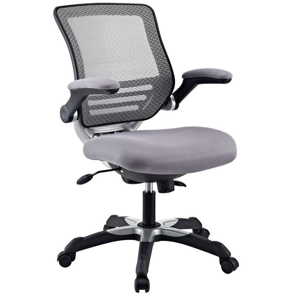 Modway Edge Mesh Back and Mesh Seat Office Chair In Black With Flip-Up Arms in Gray