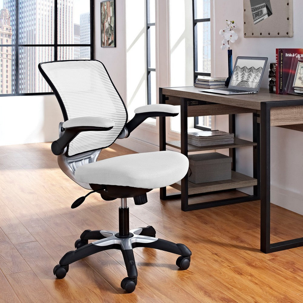 Modway Edge Mesh Back and Mesh Seat Office Chair In Black With Flip-Up Arms in White MDY-EEI-594-WHI