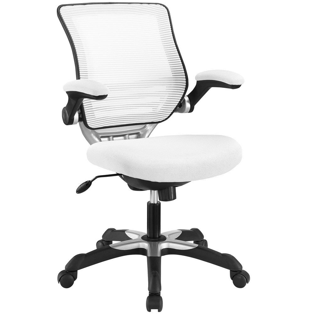 Modway Edge Mesh Back and Mesh Seat Office Chair In Black With Flip-Up Arms in White